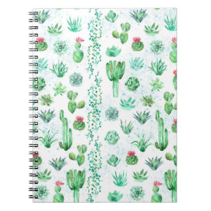 Caderno Espiral Jardim Suculente: Fundo Sem Costura De Aquarelas.