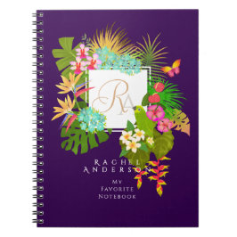 Caderno Espiral Jardim Tropical Monograma Roxo