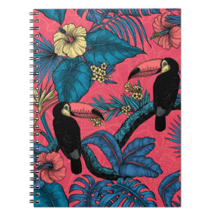 Caderno Espiral Jardim tucano em vermelho e azul