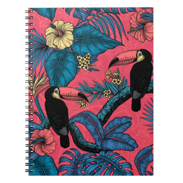Caderno Espiral Jardim tucano em vermelho e azul (Frente)