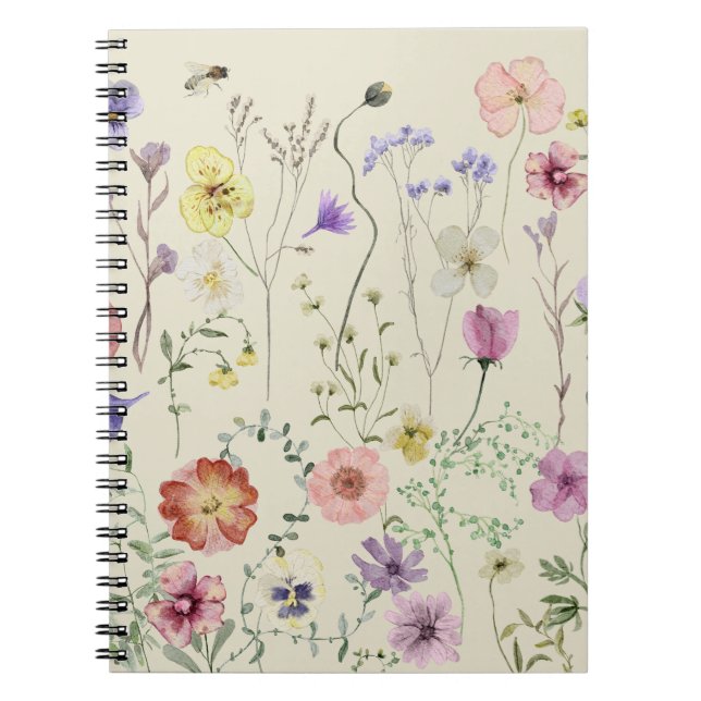 Caderno Espiral Jardim Whimsso Floral de Cores Aquáticas Selvagens (Frente)