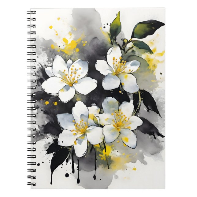 Caderno Espiral Jasmim - Flores de aquarela (Frente)