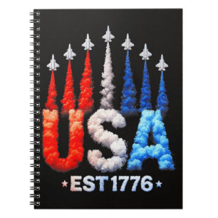 Caderno Espiral Jatos de Combate 4 de Julho EUA Patriótico