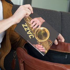 Caderno Espiral Jazzman Jogando Saxofone Dourado