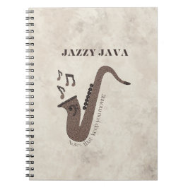 Caderno Espiral Jazzy Java-Grãos de Café-Saxofone-Personalizado-