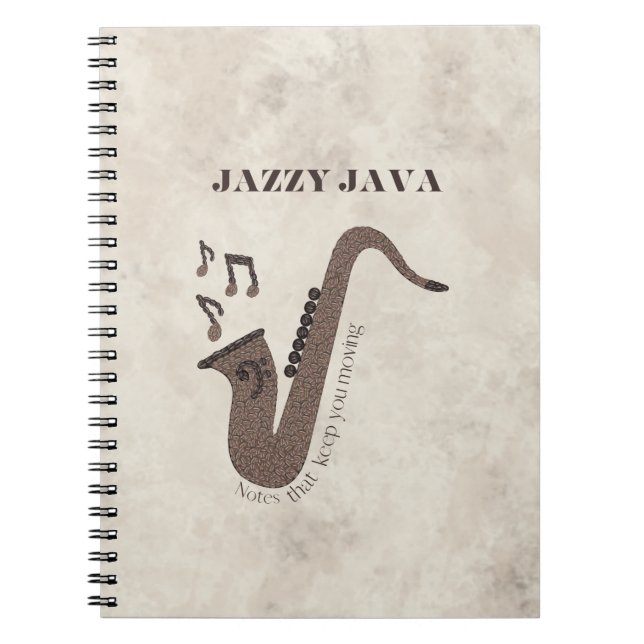 Caderno Espiral Jazzy Java-Grãos de Café-Saxofone-Personalizado- (Frente)