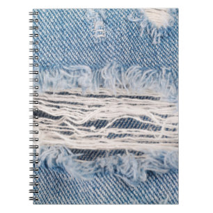 Caderno Espiral Jeans rasgados azuis, Texturas rasgadas jeans de v