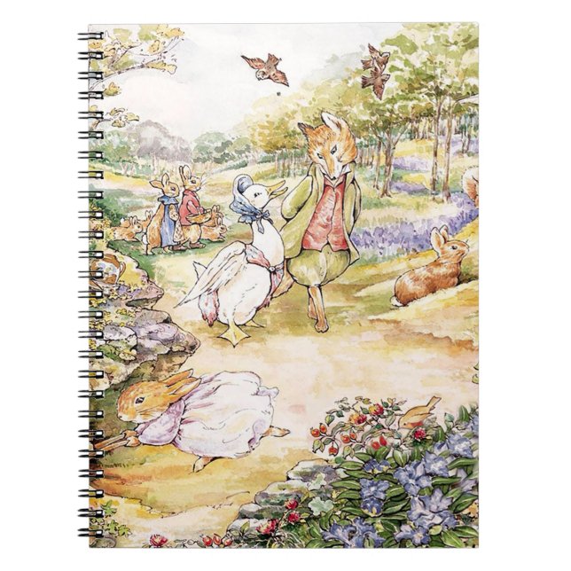 Caderno Espiral Jemima Puddle Duck caminhando com o Sr. Fox (Frente)