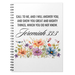Caderno Espiral Jeremiah, 33:3, ligue para mim Escritura de Flores