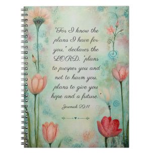 Caderno Espiral Jeremias 29:11 Versículo Bíblico Aquarela Floral