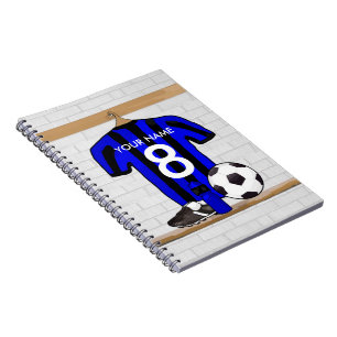 Caderno Espiral Jérsei de futebol preto e azul personalizado do