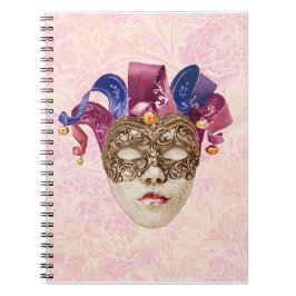 Caderno Espiral Jester Porcelain Mask with Ribbons and Bells
