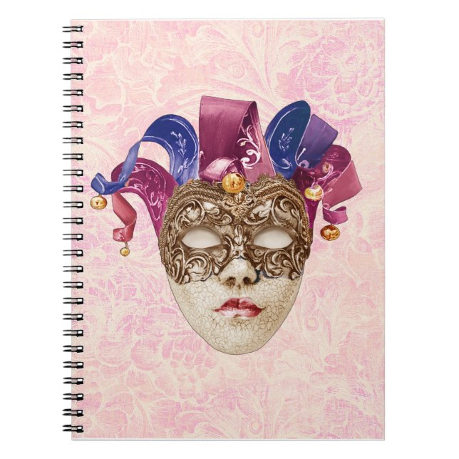 Caderno Espiral Jester Porcelain Mask with Ribbons and Bells (Frente)