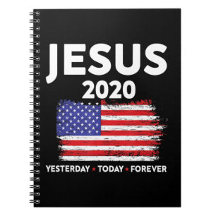 Caderno Espiral Jesus 2020 - Sinal eleitoral EUA - bandeira Cristo
