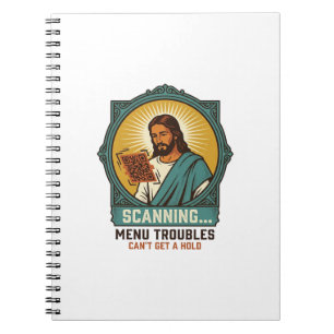 Caderno Espiral Jesus Código QR Borroso Não Funciona Menu Humor Té