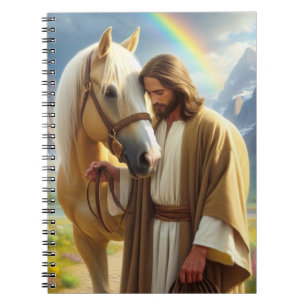 Caderno Espiral Jesus com Cavalo de Palomino na Paisagem Cênica