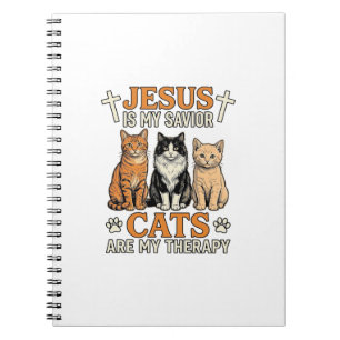 Caderno Espiral Jesus E Gatos São Minha Terapia Camiseta Vintage D