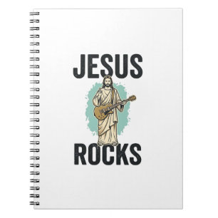 Caderno Espiral Jesus Rocks Guitar Entalhe Cristão Vintage Des