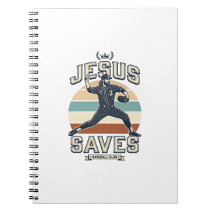 Caderno Espiral Jesus Salva Beisebol Vetor Desenho Cristão Vintage