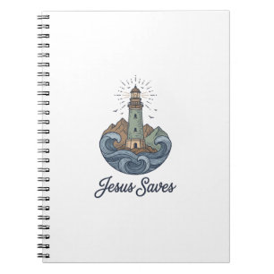 Caderno Espiral Jesus Salva Camiseta Cristã Farol Vintage_1