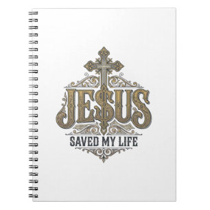 Caderno Espiral Jesus Salvou Minha Vida Estampa Vintage Cristã Sh