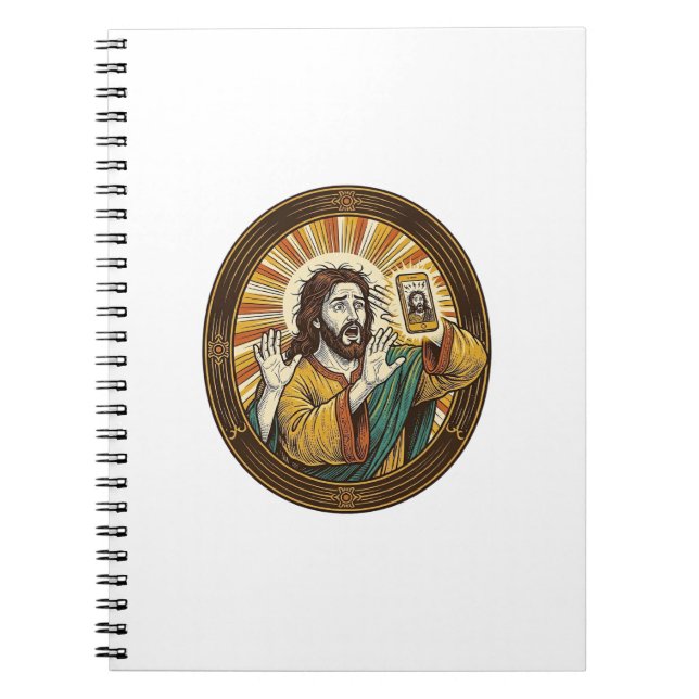 Caderno Espiral Jesus Selfie Acidental com Câmera Frontal e Papada (Frente)