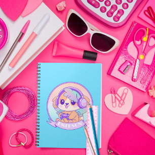 Caderno Espiral Joana Gamero Cachorro Kawaii com Asas em Azul-Bebê