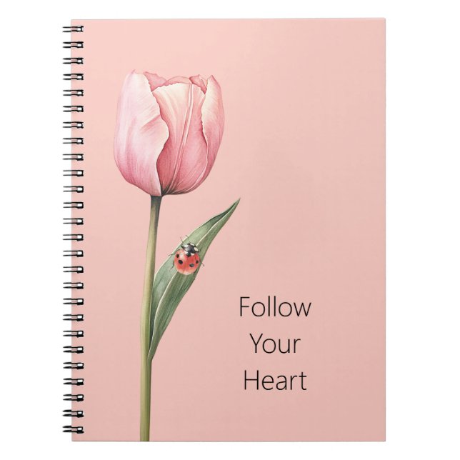 Caderno Espiral Joaninha Flor de Tulipa Rosa (Frente)
