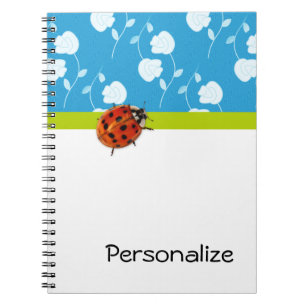 Caderno Espiral Joaninha floral azul na moda com nome