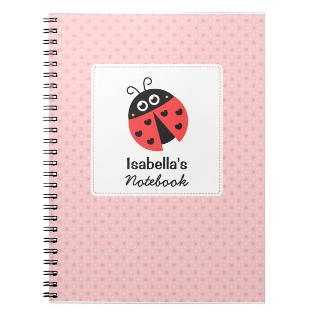 Caderno Espiral Joaninha Fofa com Corações para Meninas (Frente)