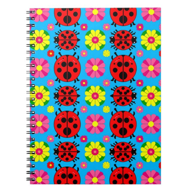 Caderno Espiral Joaninhas e Flores Coloridas (Frente)