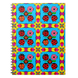 Caderno Espiral Joaninhas e Flores Coloridas