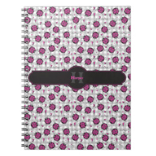 Caderno Espiral Joaninhas Rosa-choque e Preto Xadrez Cinza Nome