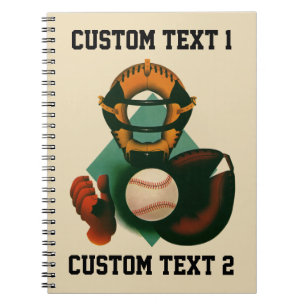Caderno Espiral Jogador de Basebol Esportivo Vintage, Catcher com