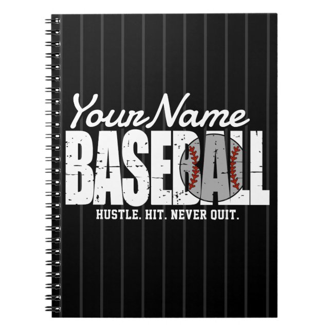 Caderno Espiral Jogador de Beisebol Retro ADD NOME Equipe Pinstrip (Frente)