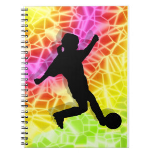 Caderno Espiral Jogador de futebol no mosaico fluorescente