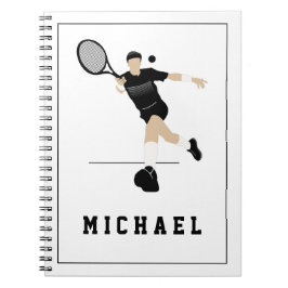 Caderno Espiral Jogador de Tênis Masculino Rebate Forehand & Nome 