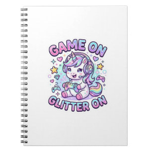 Caderno Espiral Jogo de Unicórnio com Brilho em Design Gráfico Mer