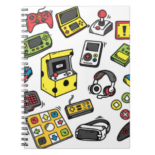 Caderno Espiral Jogo de vídeo, conjunto de rabiscos