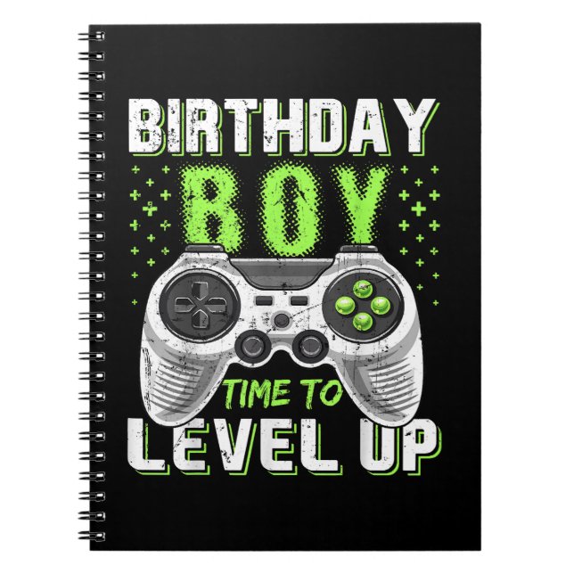Caderno Espiral Jogo de Vídeo do Birthday Boy Level Up (Frente)