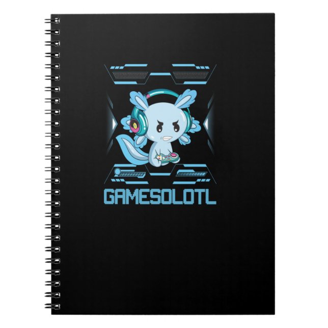 Caderno Espiral Jogo Gamer Axolotl Anime Peixes Jogando Jogos (Frente)