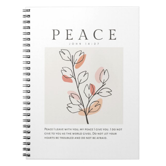 Caderno Espiral John 14:27 Paz Eu saio com você (Frente)