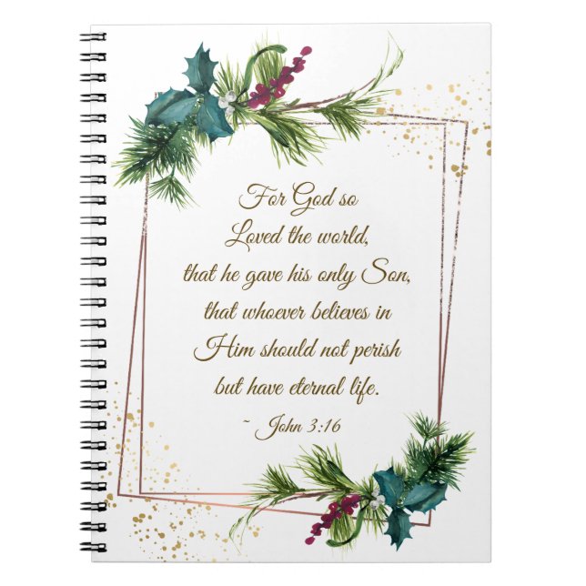 Caderno Espiral John 3:16 Deus tão amado pelo Natal (Frente)