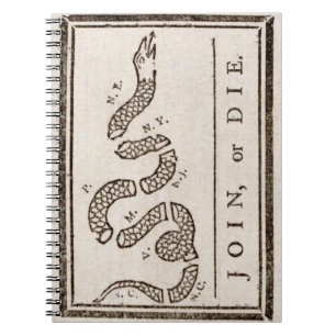 Caderno Espiral Join ou Die Rattlesnake: Cartoon Benjamin Franklin