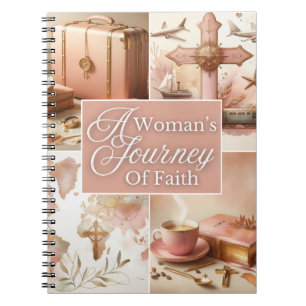 Caderno Espiral Jornada de Fé de uma Mulher Floral Aquarela Rosa