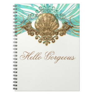 Caderno Espiral Jornal Glam Glam de Praia Elegante Concha Dourada