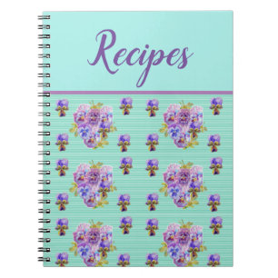 Caderno Espiral Journal Book Pansy Mint Aqua Recipe Vintage Floral