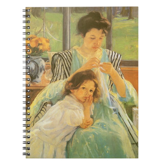 Caderno Espiral Jovem Mãe Costurando de Mary Cassatt, Arte Antiga (Frente)