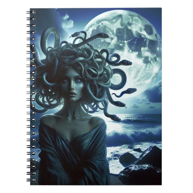 Caderno Espiral Jovens Bonito Medusa pela Lua e Oceano (Frente)