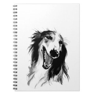 Caderno Espiral Joyful Borzoi   Pintura a tinta preta e branca